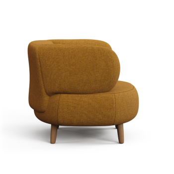 Luisa fireproof armchair in mustard sheepskin effect with 90 cm solid beech legs