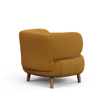 Luisa fireproof armchair in mustard sheepskin effect with 90 cm solid beech legs