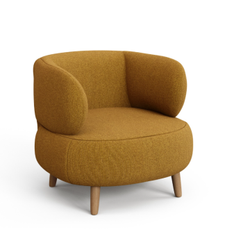 Luisa fireproof armchair in mustard sheepskin effect with 90 cm solid beech legs