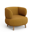 Luisa fireproof armchair in mustard sheepskin effect with 90 cm solid beech legs