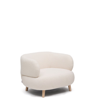 Luisa armchair in ecru bouclé fabric in solid beech wood 90 cm