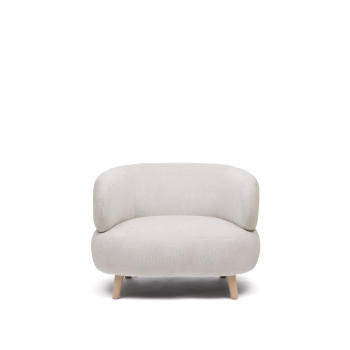 Luisa armchair in pearl chenille fabric in solid beech wood 90 cm