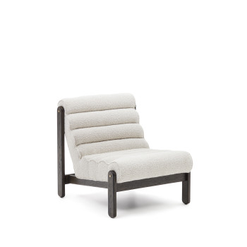 Magira armchair in white eco-shearling and solid oak wood with a dark finish