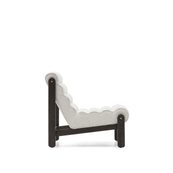 Magira armchair in white eco-shearling and solid oak wood with a dark finish
