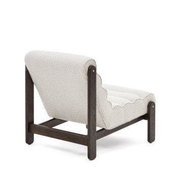 Magira armchair in white eco-shearling and solid oak wood with a dark finish