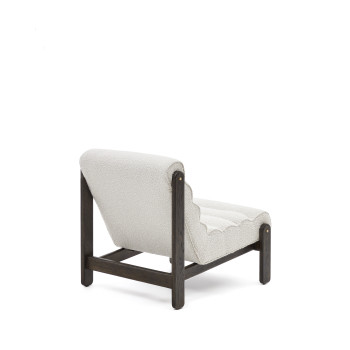 Magira armchair in white eco-shearling and solid oak wood with a dark finish