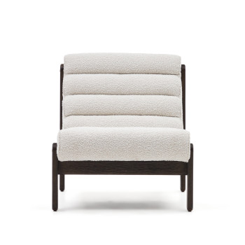 Magira armchair in white eco-shearling and solid oak wood with a dark finish