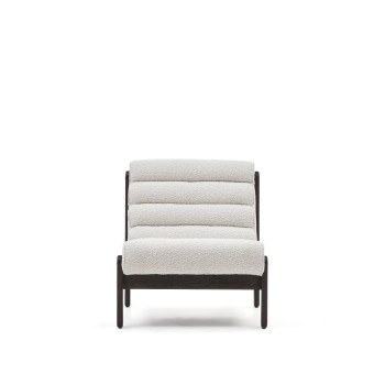 Magira armchair in white eco-shearling and solid oak wood with a dark finish