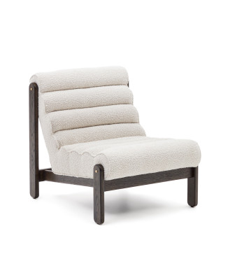 Magira armchair in white eco-shearling and solid oak wood with a dark finish