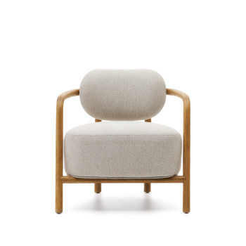Melqui beige armchair made of solid oak wood with a natural finish