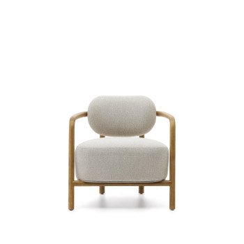 Melqui beige armchair made of solid oak wood with a natural finish