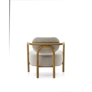 Melqui beige armchair made of solid oak wood with a natural finish