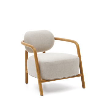 Melqui beige armchair made of solid oak wood with a natural finish