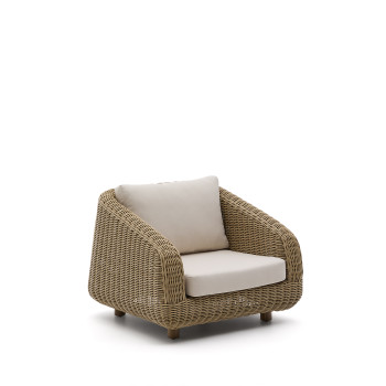 Meria armchair in synthetic rattan and legs in 100% FSC solid acacia wood