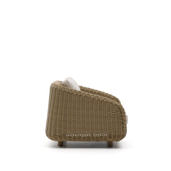 Meria armchair in synthetic rattan and legs in 100% FSC solid acacia wood