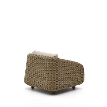 Meria armchair in synthetic rattan and legs in 100% FSC solid acacia wood