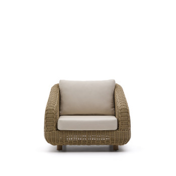 Meria armchair in synthetic rattan and legs in 100% FSC solid acacia wood