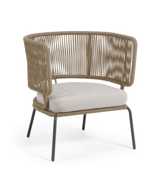 Nadin armchair in beige rope and galvanized steel legs