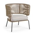 Nadin armchair in beige rope and galvanized steel legs