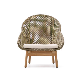 Olbia armchair with high backrest in synthetic rattan and 100% FSC teak solid wood