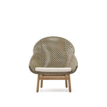 Olbia armchair with high backrest in synthetic rattan and 100% FSC teak solid wood