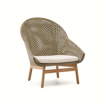 Olbia armchair with high backrest in synthetic rattan and 100% FSC teak solid wood
