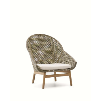 Olbia armchair with high backrest in synthetic rattan and 100% FSC teak solid wood