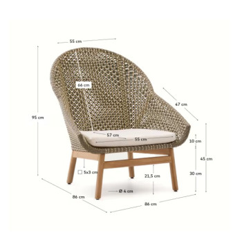 Olbia armchair with high backrest in synthetic rattan and 100% FSC teak solid wood
