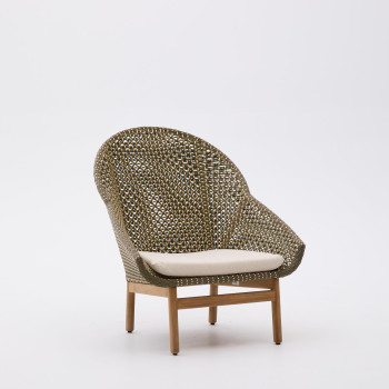 Olbia armchair with high backrest in synthetic rattan and 100% FSC teak solid wood
