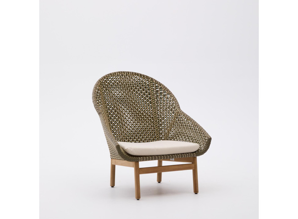 Olbia armchair with high backrest in synthetic rattan and 100% FSC teak solid wood