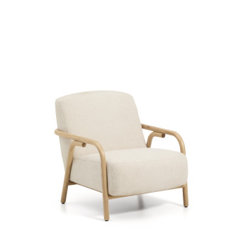 Sylo armchair in beige chenille and solid ash wood with a natural FSC 100% finish