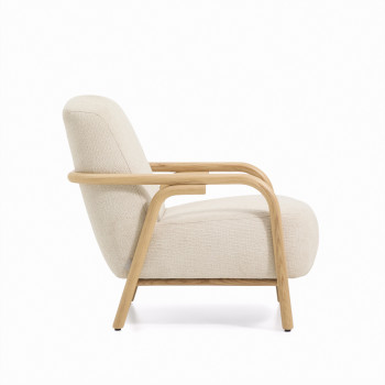 Sylo armchair in beige chenille and solid ash wood with a natural FSC 100% finish