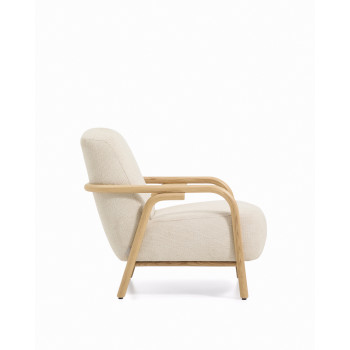 Sylo armchair in beige chenille and solid ash wood with a natural FSC 100% finish