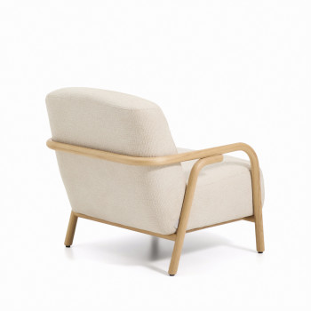 Sylo armchair in beige chenille and solid ash wood with a natural FSC 100% finish