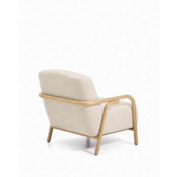 Sylo armchair in beige chenille and solid ash wood with a natural FSC 100% finish