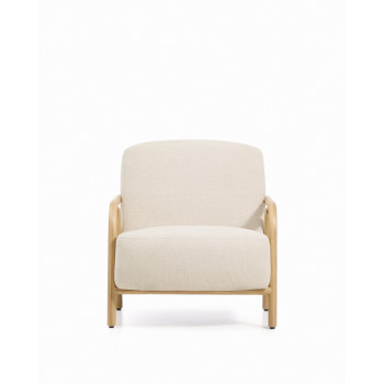 Sylo armchair in beige chenille and solid ash wood with a natural FSC 100% finish