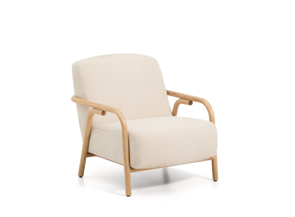 Sylo armchair in beige chenille and solid ash wood with a natural FSC 100% finish