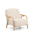 Sylo armchair in beige chenille and solid ash wood with a natural FSC 100% finish