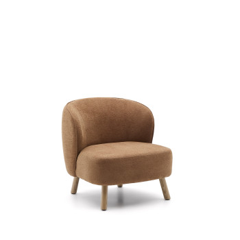Ulit armchair in terracotta chenille and solid beech wood legs with a natural finish