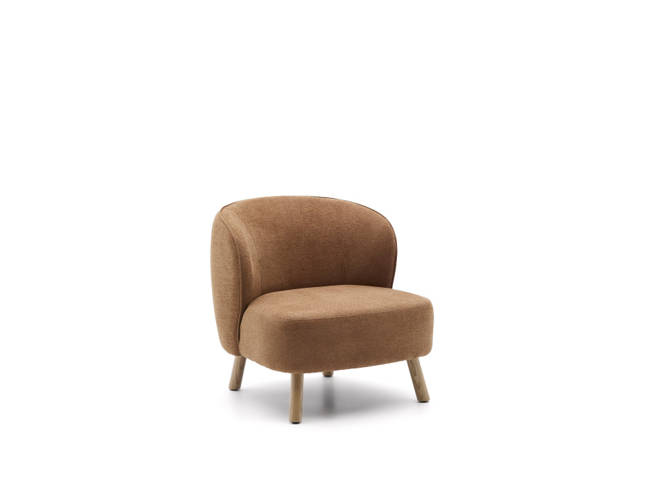 Ulit armchair in terracotta chenille and solid beech wood legs with a natural finish