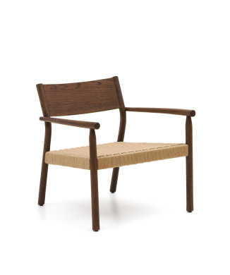 Yalia armchair in solid FSC 100% oak wood with walnut finish and paper cord seat