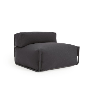 Square modular sofa pouf with backrest, 100% outdoor, dark grey and black aluminium, 101x101cm