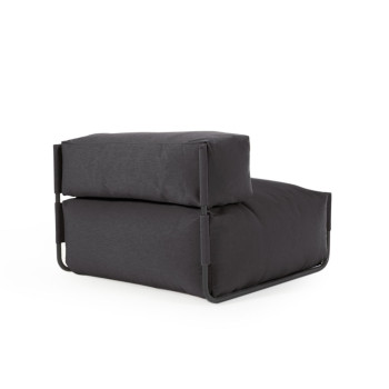Square modular sofa pouf with backrest, 100% outdoor, dark grey and black aluminium, 101x101cm