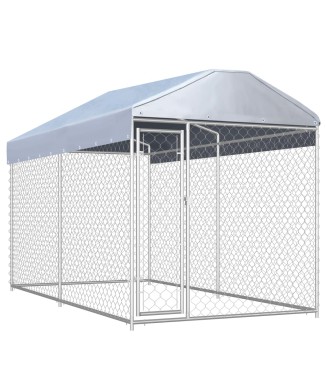 Outdoor dog enclosure with roof