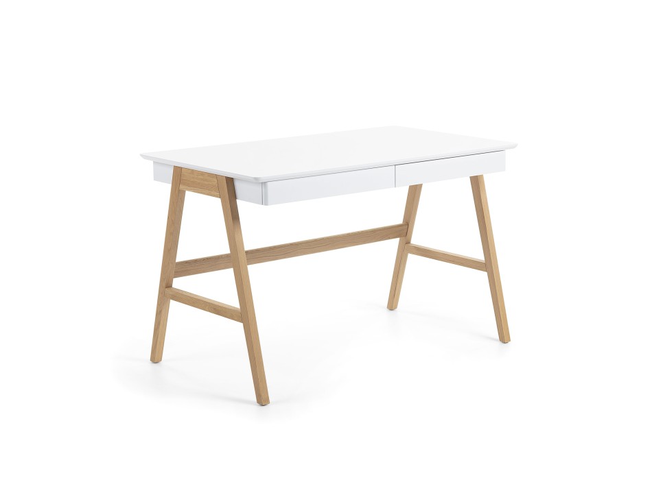 Dyana desk in white lacquered MDF with oak wood legs