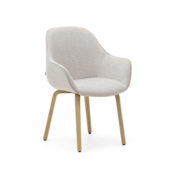 Aleli chair in beige chenille and solid ash wood legs with a natural finish