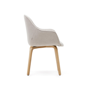 Aleli chair in beige chenille and solid ash wood legs with a natural finish