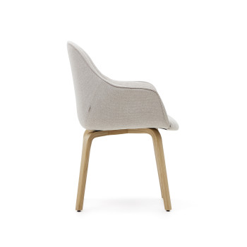 Aleli chair in beige chenille and solid ash wood legs with a natural finish
