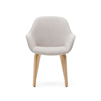 Aleli chair in beige chenille and solid ash wood legs with a natural finish