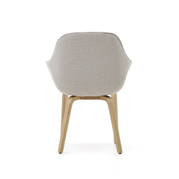 Aleli chair in beige chenille and solid ash wood legs with a natural finish